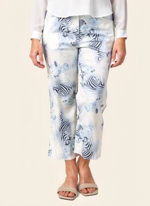 Pantalon 7/8 fermeture zippée sous rabat boutonné taille normale bleu CLAUDE DE SAIVRE femme