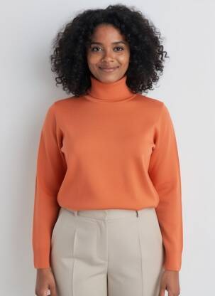 Pull col roulé coupe cintrée manches longues orange MAURICE ABOT femme