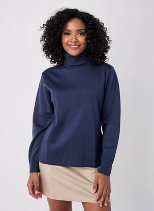 Pull col roulé coupe cintrée manches longues bleu MAURICE ABOT femme