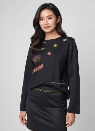 Pull coupe cintrée manches longues noir EDWIGE femme