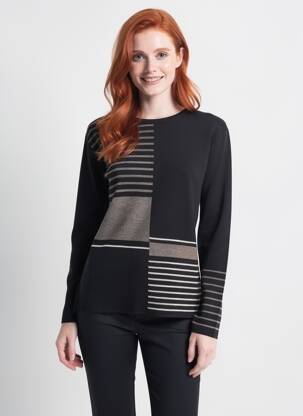 Pull coupe cintrée manches longues noir HENRY & JULIETTE femme