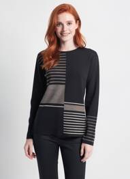 Pull coupe cintrée manches longues noir HENRY & JULIETTE femme