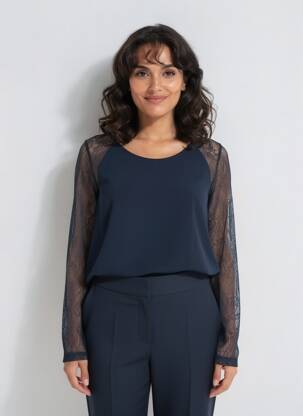 Top coupe cintrée manches longues bleu BLACK MOJITO femme