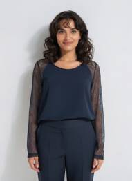 Top tissage crêpe manches longues bleu BLACK MOJITO femme