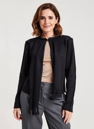 Gilet manches longues col rond noir CARNET DE BORD femme