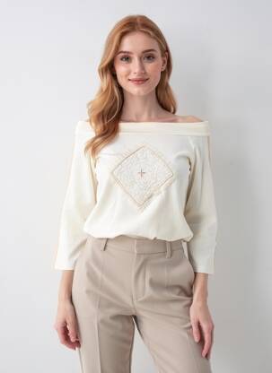 Top tissage jersey manches longues beige ENTRACTE femme