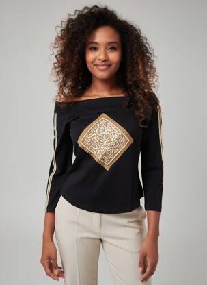 Top tissage jersey manches longues noir ENTRACTE femme