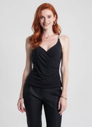 Top tissage crêpe fines bretelles noir ENTRACTE femme