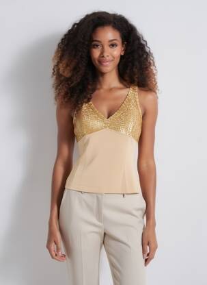 Top stretch sans manche beige ENTRACTE femme