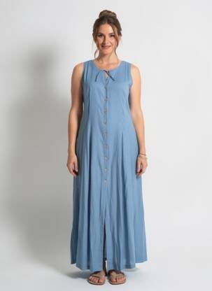 Robe longue coupe évasée sans manche bleu CANNISSE femme