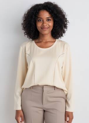 Top col rond manches longues beige FINETTE femme