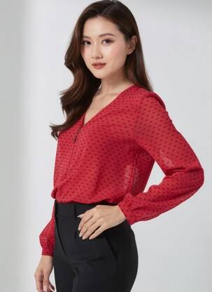 Blouse imprimé fantaisie manches longues rouge BLACK MOJITO femme