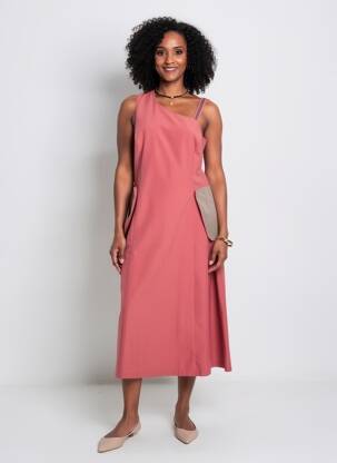 Robe longue coupe évasée fines bretelles rouge CARNET DE BORD femme