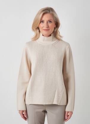 Pull coupe droite manches longues beige MAURICE ABOT femme