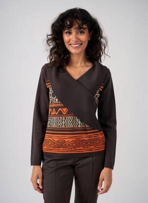 Pull coupe cintrée manches longues marron FINETTE femme