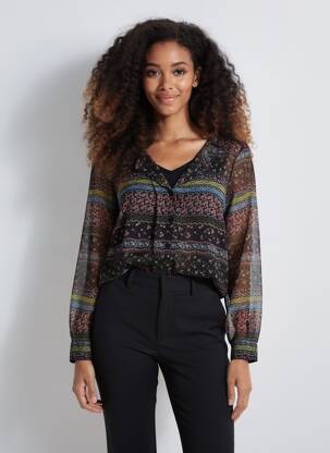 Chemisier coupe cintrée manches longues noir MD'M femme