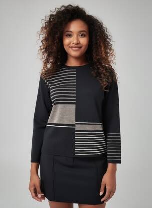 Pull coupe cintrée manches longues noir HENRY & JULIETTE femme