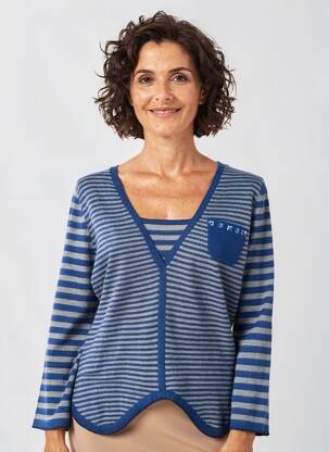 Pull coupe cintrée manches longues bleu FINETTE femme