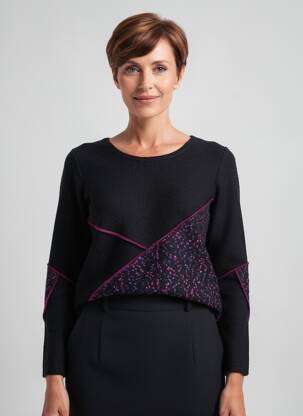 Pull coupe cintrée manches longues noir FINETTE femme