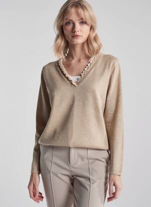 Pull coupe cintrée manches longues beige FINETTE femme