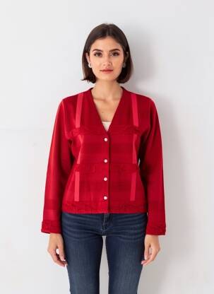 Gilet manches longues fermeture boutonnée sur le devant rouge EDWIGE femme