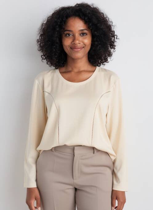 Top col rond manches longues beige FINETTE femme