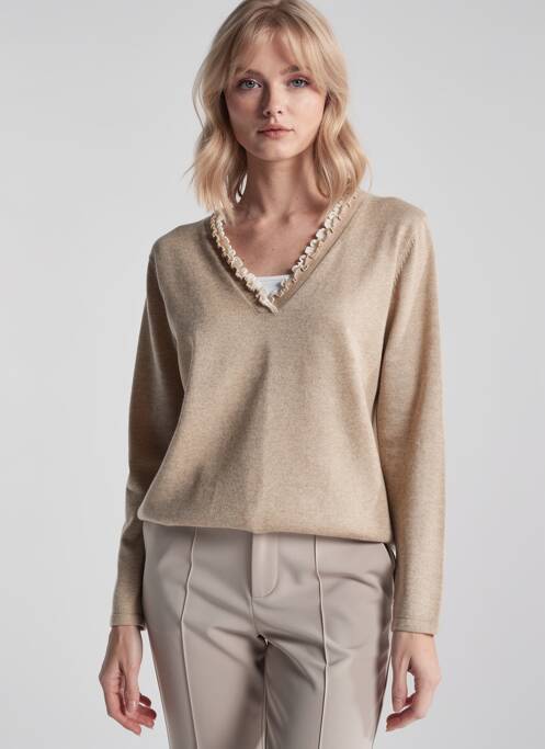 Pull coupe cintrée manches longues beige FINETTE femme