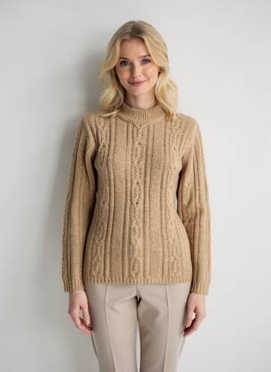 Pull coupe cintrée manches longues beige PRUNELLE femme