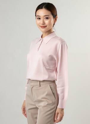 Polo manches longues manches longues rose MONTAGUT femme