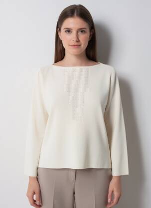 Pull coupe cintrée manches longues beige FINETTE femme