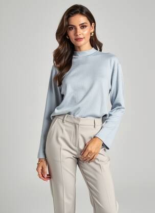 Top stretch manches longues bleu CLAUDE DE SAIVRE femme