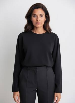 Pull coupe cintrée manches longues noir MONTAGUT femme