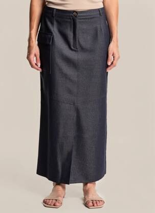 Jupe longue coupe droite bleu FEDORA femme