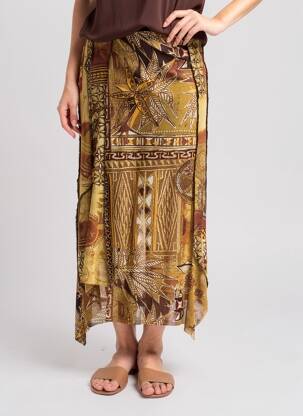 Jupe longue imprimé fantaisie marron PIER BÉ femme