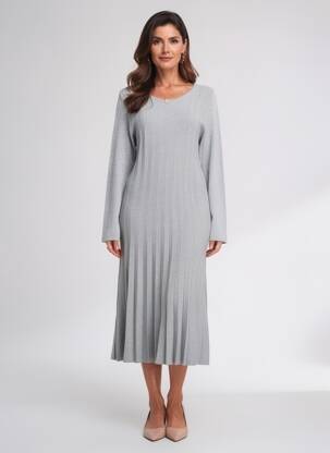 Robe mi-longue manches longues manches longues gris MD'M femme