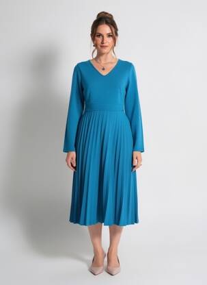 Robe mi-longue manches longues manches longues bleu MALOKA femme