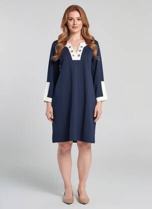 Robe courte manches longues manches longues bleu MALOKA femme