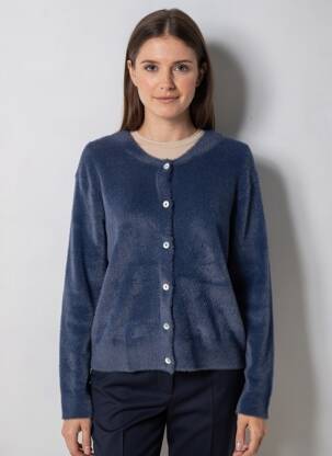 Gilet manches longues col rond bleu BARBARA LEBEK femme