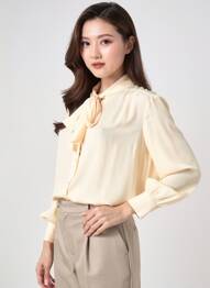 Chemisier tissage crêpe manches longues beige COTTONADE femme