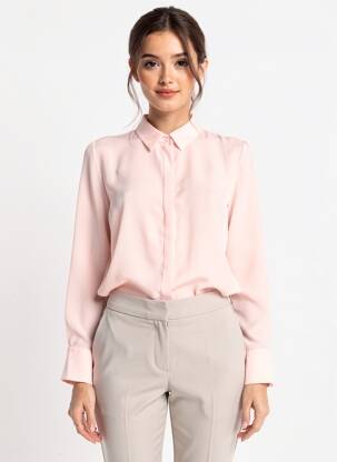 Chemisier tissage crêpe manches longues rose COTTONADE femme