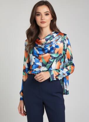 Top imprimé fantaisie manches longues bleu HIPPOCAMPE femme