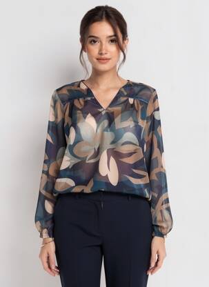 Blouse imprimé fantaisie manches longues bleu HALOGENE femme
