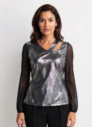 Top stretch manches longues argent GREGORY PAT femme