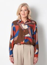 Chemisier tissage crêpe manches longues marron HALOGENE femme