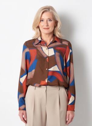 Chemisier tissage crêpe manches longues marron HALOGENE femme