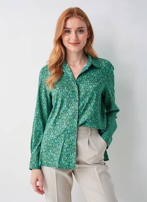 Chemisier imprimé fantaisie manches longues vert BARBARA LEBEK femme