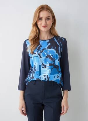 Top tissage jersey manches longues bleu BARBARA LEBEK femme