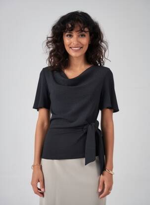 Top tissage crêpe manches courtes noir LE SINGE DE JULIE femme