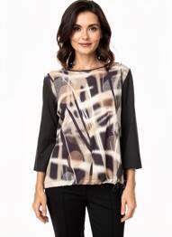 Top imprimé fantaisie manches longues beige BARBARA LEBEK femme