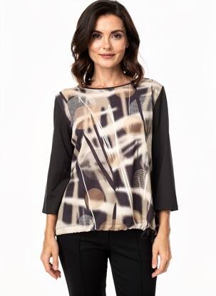 Top imprimé fantaisie manches longues beige BARBARA LEBEK femme